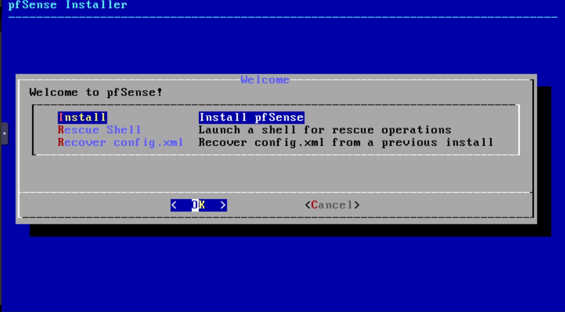 Choix de l'action Install