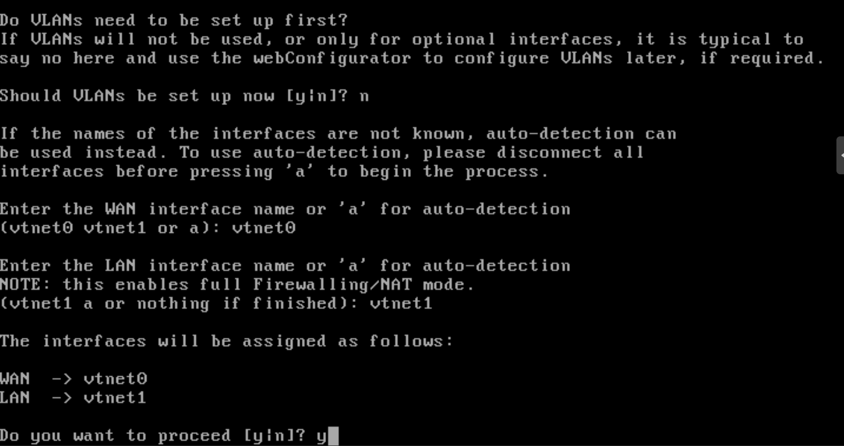 Affectation de vtnet0 au WAN et de vtnet1 au LAN