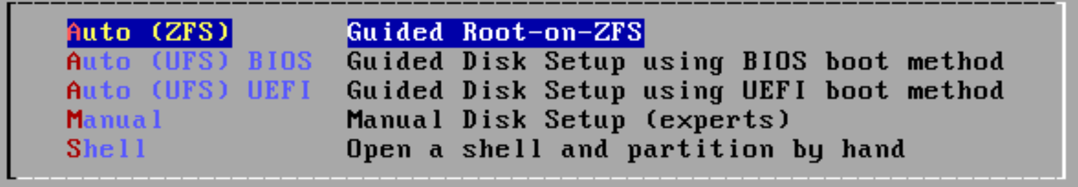 Choix du partitionnement Auto (ZFS)